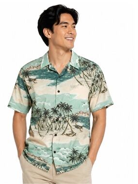 Squish Wear Hawaiian Tropical Mens Button Down Casual Shirt Size Medium